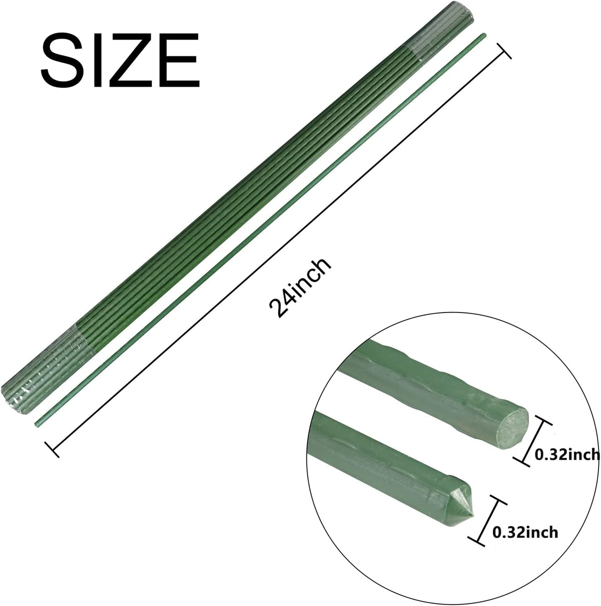 Garmeinea Garden Stakes 24 Inches Plastic Coated Steel Plant Stakes for Growing Climbing Plants, Pack of 25