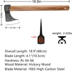 Throwing Axe, 18.9" Throwing Axes and Tomahawks with 1065 High Carbon Steel & Hickory Wooden Handle, Perfect for Axe Throwingg Game, Competition and Recreation, Gift for Men