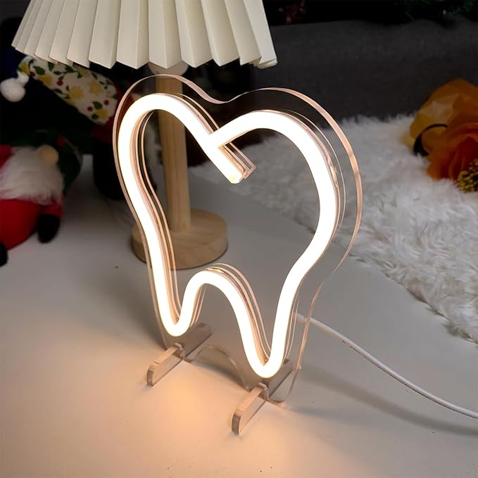 Teeth Table Number Neon Sign Desk Lamp Night Light Wedding Letter LED Neon Sign Wedding Table Decorations Neon Light Shop Bedroom Home Room Decor Christmas Party Warm White USB 20×18 CM