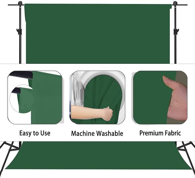 Dark Green Photography Backdrop for Photoshoot, Photo Backdrop Curtain, Perfect Dark Green Backdrops for Party Portrait Photoshoots Video Studio 10FTx10FT