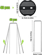 40 Pack 6 Inch Landscape Staples & 40pcs Fixing Gasket Sets, Garden Stakes Galvanized Steel Fabric Pins Heavy-Duty U Shape Sod Turf Pins for Ground Weed Fabric Barrier, Orchard, Yard, Tents