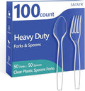 100 Count Plastic Silverware Heavy Duty -50 Forks, 50 Spoons, BPA-Free, Heat Resistant, Disposable Plastic Utensils Set, Plastic Cutlery Set, Plasticware Suitable for Party Everyday Use