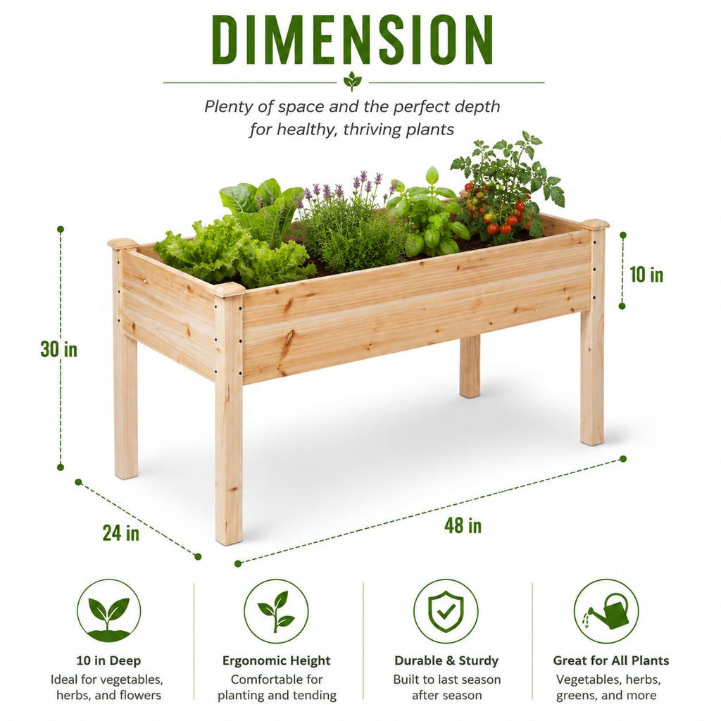 Backyard Expressions Wooden Raised Garden Bed | 48" x 24" x 30" Elevated Planter Box with Included Bed Liner | Outdoor Vegetable, Flower, and Herb Gardening
