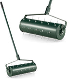 Goplus Rolling Lawn Aerator, 21-Inch Garden Yard Rotary Push Tine Filled Sand Stone, Heavy Duty Spike Soil Aeration w/Metal Handle, Fillable Drum 51" Manual Lawn Aeration Tool Garden Grass Patio Yard