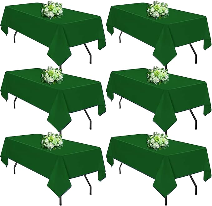 Hunter Green 6 Pack Polyester Table Cloth 60 x 102 Inch, Rectangle Tablecloths for 6 Foot Tables Washable Table Cloth for Party Wedding