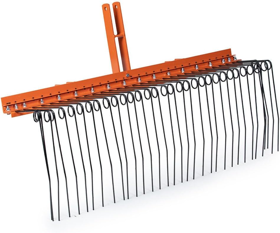 Titan Attachments 3 Point 5 FT Pine Straw Needle Rake, Category 1 Tractors, Coil Spring Tines, Drag-Behind Landscape Rake