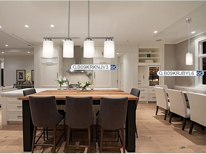 Brushed Nickel Kitchen Island Light, Farmhouse Pendant Light Fixtures with Opal White Glass Shades Modern Linear Ceiling Hanging Light for Living Room