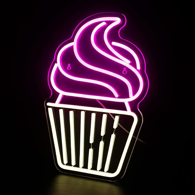 Cupcake Neon Sign Led Pink Warm White Neon Lights for Wall Decor Usb Light Up Signs for Bakery Dessert Shop Resturant Bar Cafe Candyland Party Decorations