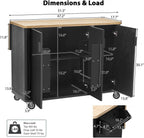 Kitchen Island with Drop Leaf with Drop Leaf Internal Storage Rack, Kitchen Island with Drop Leaf with Wheels Towel Rack， for Kitchen, Dining Room, Black