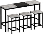 Harper & Bright Designs 4-Piece Dining Table Set, 60.2" L Wood Dining Table with 3 Stools and Metal Frame for Kitchen Dining Room, Convenient Hanging Stool Design, Grey+Black