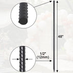 Steel Rebar Stakes 48 lnch 8 Pack Ground Stakes Heavy Duty 1/2 Inch Diameter Landscpe Timber Spikes Straight Metal Stakes with Chisel Point for Garden Camping Plant Support, Black