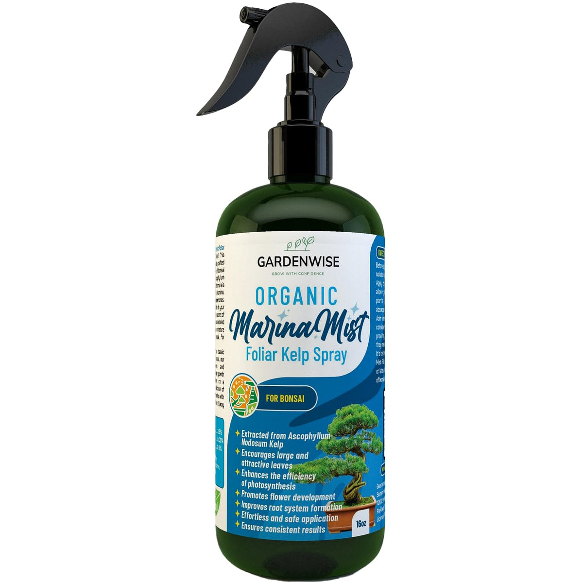 Organic Marina Mist Foliar Spray for All Live Indoor and Outdoor Bonsai Tree Plants | Micro Nutrients for Vital Bonsai Health | Gentle Formula | Liquid Plant Food | Quick Results (16 oz)