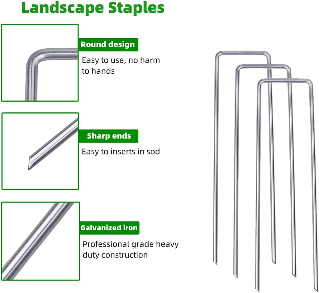 Galvanized U-Shaped Garden Stakes, 6 Inch 100 Pcs Landscape Staples, Ground Stakes, for Decoration Weed Barrier Fabric, Irrigation Tubing, Holding Fence, Tarpaulin (100, 6 INCH)