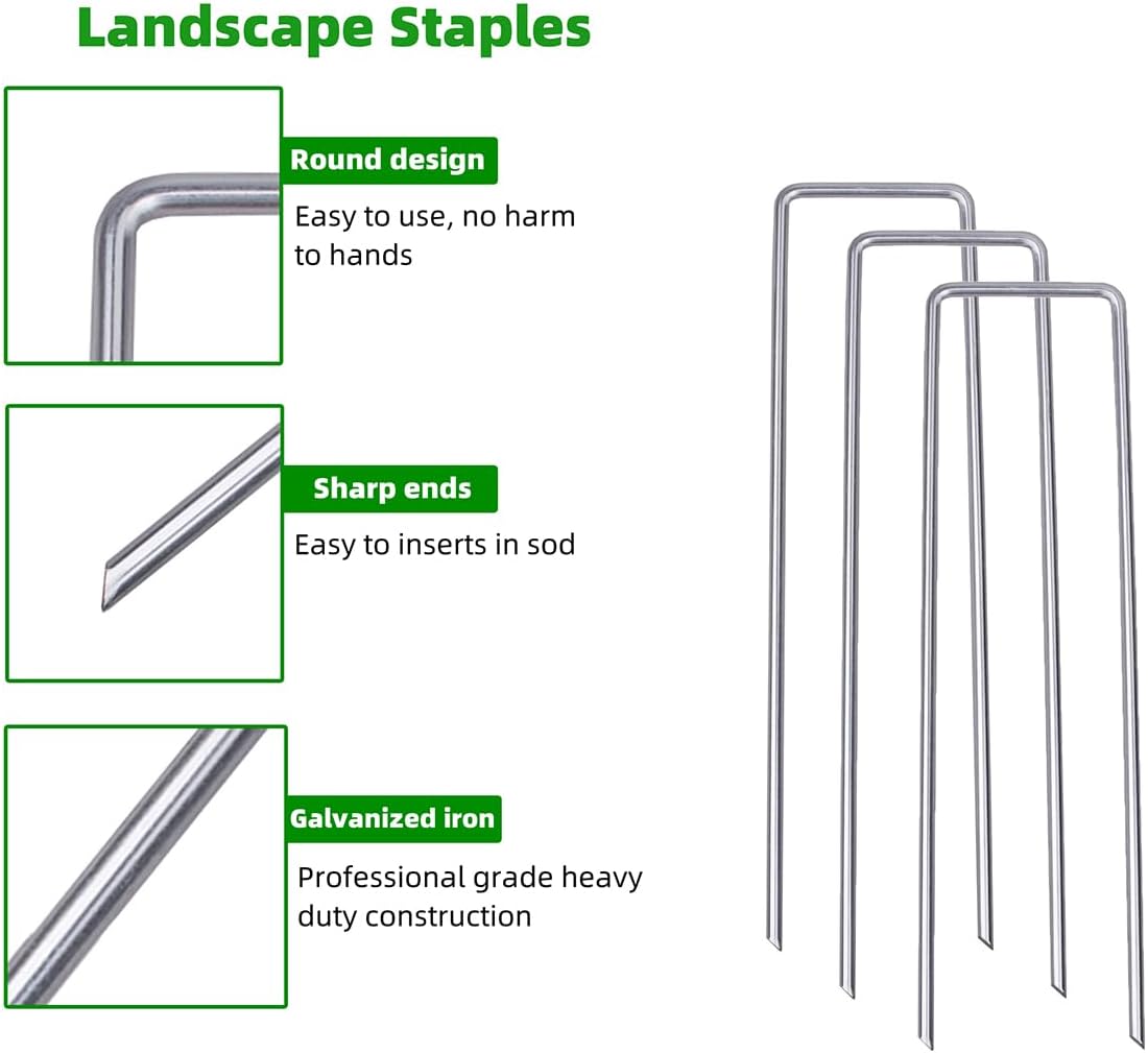 Galvanized U-Shaped Garden Stakes, 6 Inch 100 Pcs Landscape Staples, Ground Stakes, for Decoration Weed Barrier Fabric, Irrigation Tubing, Holding Fence, Tarpaulin (100, 6 INCH)