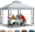 10x10 Gazebo Replacement Canopy, Double Tiered Canopy Cover Top with Ventilation, Heavy Duty 300D Polyester Waterproof Outdoor Gazebo Roof for Patio Garden Yard (Grey, Flat Edge)