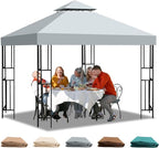 10x10 Gazebo Replacement Canopy, Double Tiered Canopy Cover Top with Ventilation, Heavy Duty 300D Polyester Waterproof Outdoor Gazebo Roof for Patio Garden Yard (Grey, Flat Edge)