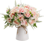LESING Artificial Flowers with Vase for Table Centerpieces,Fake Silk Gardenia Flower in Vase Decoration for Home Office Party (Pink)