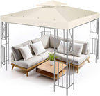 Flexzion Gazebo Cover Replacement Canopy Top 8x8 Ft (2.4m x 2.4m) - Double Tier Top Canopy Cover Replacement with UV30+, Dirt, Water Resistant for Outdoor, Sunshade, Garden, Patio, Pavilion (Ivory)