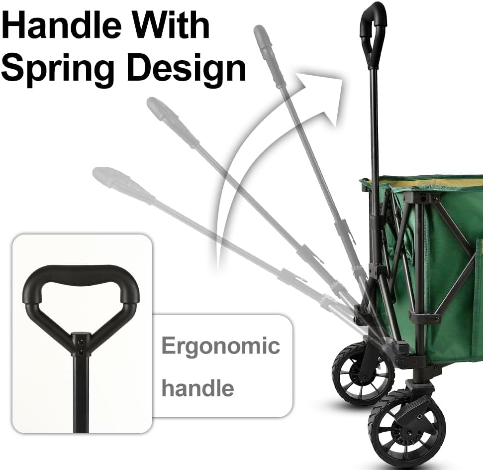 Whitsunday Folding Collapsible Utility Wagon, 400Lbs Heavy Duty Outdoor Park Beach Wagon with Table and Side Pocket for Garden Camping Sports Shopping Green