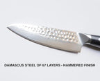 KANKA Grill 5" Damascus Steel Utility Knife - Professional 67 Layers, Hammered Finish, G10 Fiberglass Handle, Razor Sharp Kitchen Blade for Cooking, BBQ, Meat, Veggies & Slicing - Black