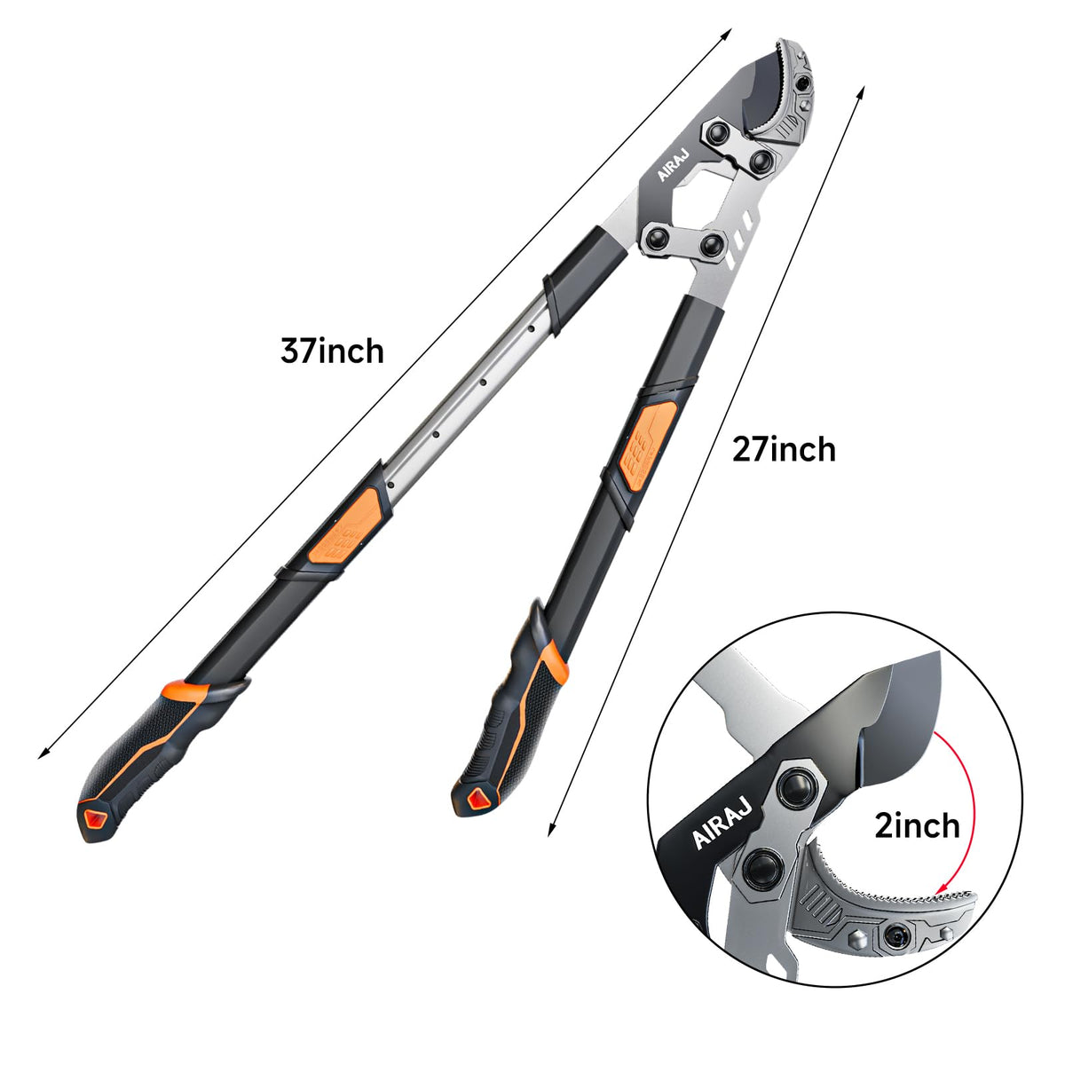 AIRAJ 27-37'' Extendable Anvil Loppers,Tree Trimmer Heavy Duty with Compound Action,Branch Cutter with 2” Cutting Capacity,Chops Thick Branches Ease,Garden Lopper for Gardening Pruning Shears