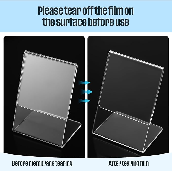 Ctosree 48 Pcs Acrylic Photo Frame L shape Slant Back Desktop Photo Frames Plastic Clear Sign Clear Acrylic Display Stand Table Top Sign for Home Office Wedding Restaurant Menu (2.5 x 3.5 Inch)