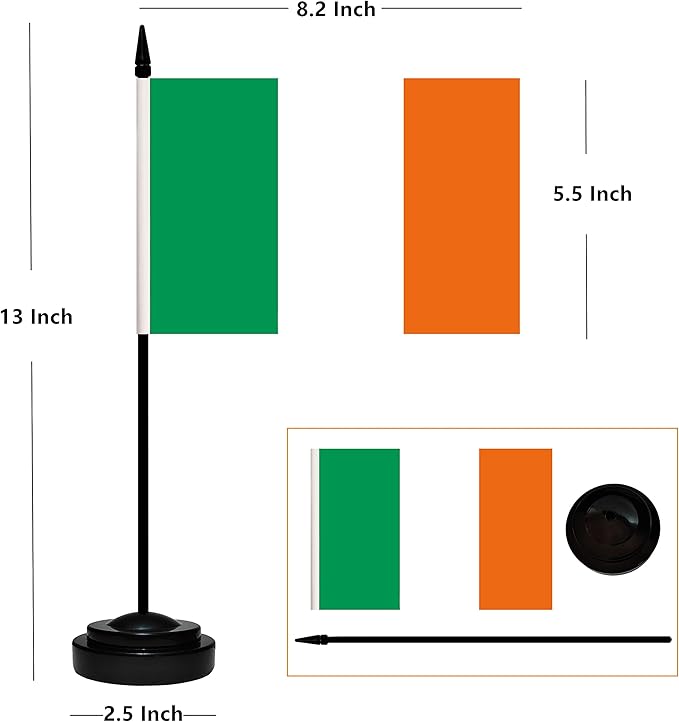 12 Pack Ireland Desk Flags Set, Irish Small Mini Table Office Flags With 12" Solid Black Pole, Black Base and Spear Top, Miniature Desktop Flag, Home Decoration, Office Decoration, Festival