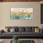DZL Art A74650 brown And blue Abstract Painting Modern Decor Wall Art Tan color Canvas Gray Painting Contemporary Decor Abstract Canvas Living Room Art