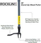 Rocklin™ Stand Up Weed Puller Tool - 4 Claw Steel Head - 48 inch Handle - 100% Metal - Easily Remove Weeds Without Bending or Kneeling (WeedPuller2.0)