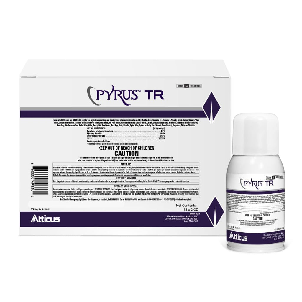 Atticus Pyrus TR Greenhouse Fogger (12 Pack) - Total Release Pyrethrin Insecticide/Miticide - Controls Mites, Thrips, Aphids, Whiteflies, Fungus Gnats (Packaging May Vary)