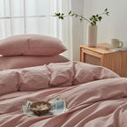 Face Two Face Bedding Duvet Cover Set 3 Pieces 100% Washed Cotton Duvet Cover Linen Like Textured Breathable Durable Soft Comfy (California King, Old Pink)