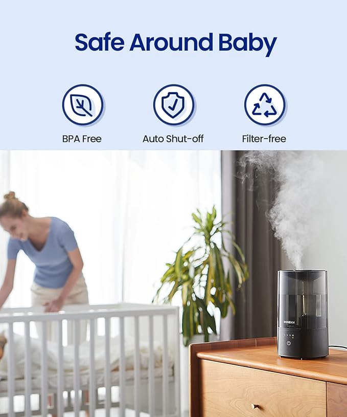 Humidifiers for Bedroom, 2.0L Cool Mist Humidifier for Home Plant and Baby Nursery, Quiet Ultrasonic Humidifier with 360° Nozzle, Auto Shut-Off, Filterless, Black