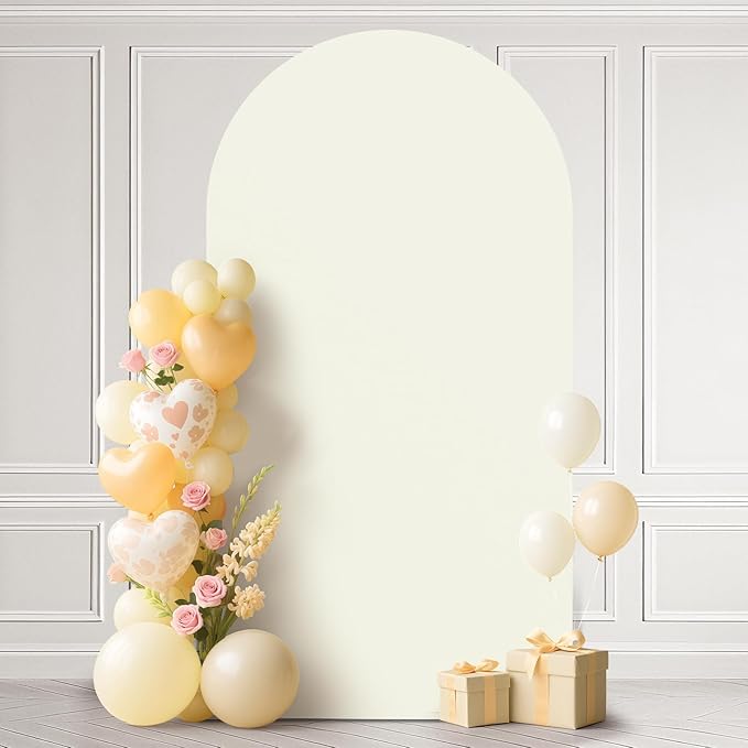 Ledido Wedding Arch Backdrop Cover 6FT Arch Covers Fitted Stretchy Spandex Round Top Stand Backdrop Cover for Wedding Banquet Ceremony Birthday Party Baby Shower Event Decoration,Ivory