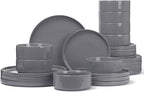 Famiware Nebula Plates and Bowls Set, 24 Pieces Dinnerware Sets, Dishes Set for 8, Dark Gray