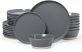 Famiware Saturn Speckled Dinnerware Sets for 8 (24 Pieces), Stoneware Plates and Bowls Dish Set - Chip and Scratch Resistant, Microwave and Dishwasher Safe, Dark Gray