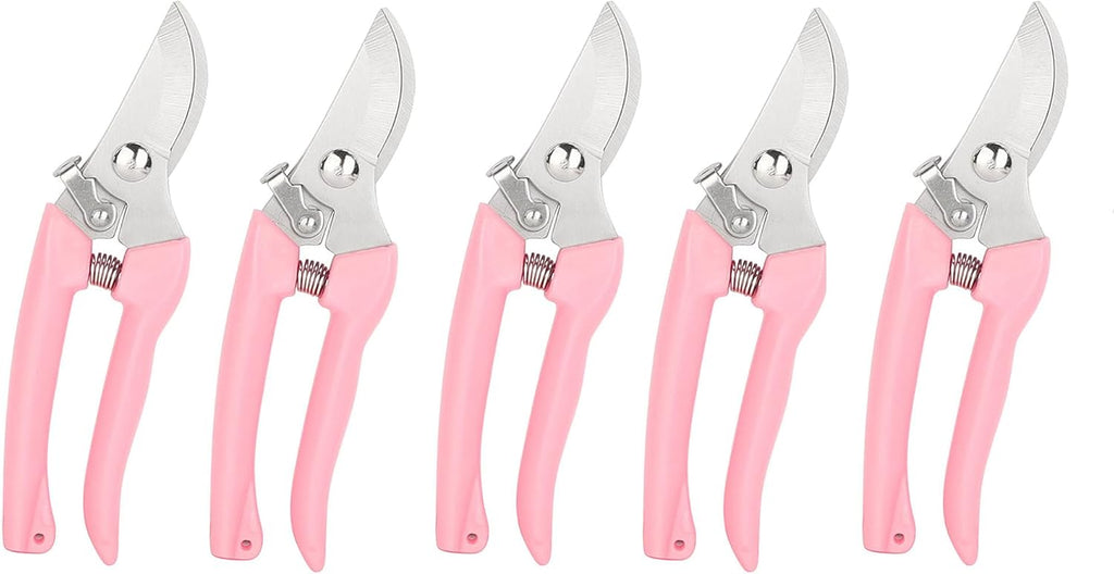 Garden Flower Shears Pruning Shears 6.9 inches Scissors Heavy Duty Plant Scissors for Cutting Flowers, Trimming Plants, Bonsai, Fruits Picking (Pink Handle 5pcs)