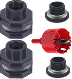 2 PCS Rain Barrel Bulkhead Fitting kit with Plugs and Hole Saw Tool, 1/2 Inch PVC Spigot Connector Kit for Rain Barrels Water Tanks Pools Aquariums Tubs (Bulkhead 1/2 Inch)