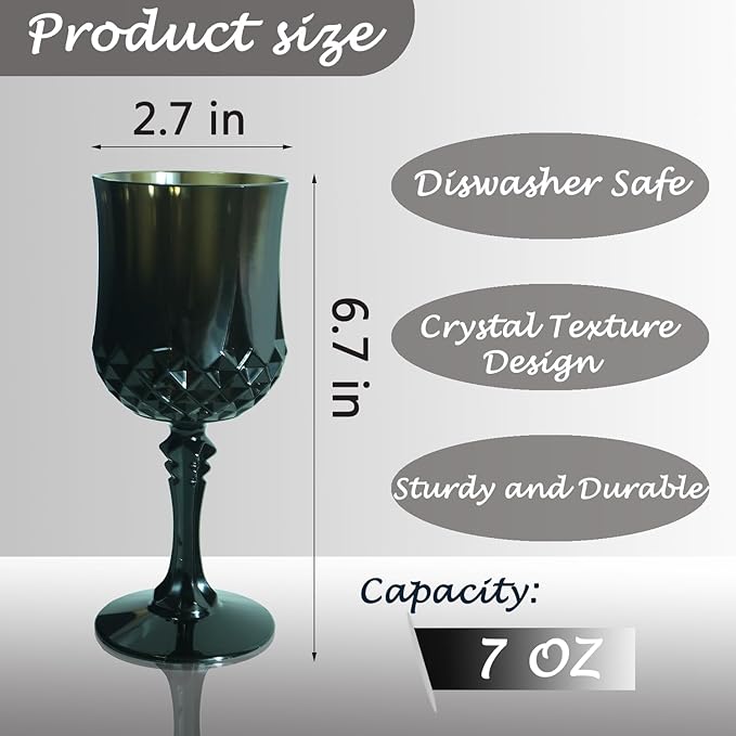 Plastic Wine Glasses，Plastic Goblets Vintage Style Cordial Drinking Glasses for Wedding Reception, Grand Event Party Supplies (48, Black)