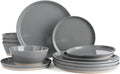 Famiware Saturn Speckled Dinnerware Sets for 4 (12 Pieces), Stoneware Plates and Bowls Dish Set - Chip and Scratch Resistant, Microwave and Dishwasher Safe, Dark Gray
