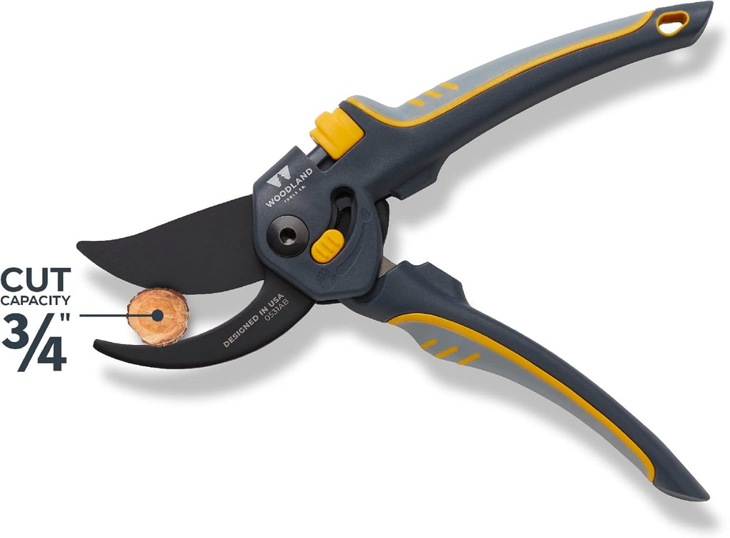 Woodland Tools Co. Super Duty Bypass Pruning Shears – 3/4" Cut Capacity, Gear-Driven Cutting System, High Carbon Steel Blade, Internal Spring, Adjustable Grip, Garden Pruner for Thick Stems and Shrubs