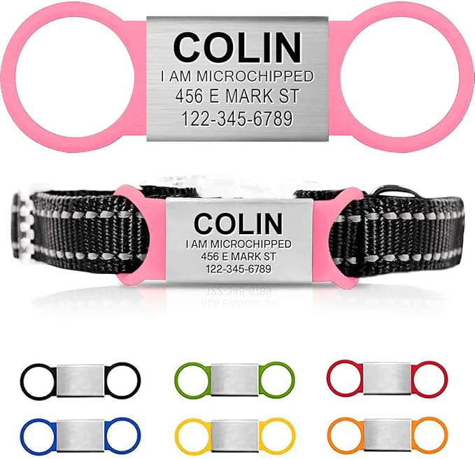 Personalized Dog & Cat ID Tags - No Noise, Engraved, Slide On - Custom Collar Tags for Small, Medium, Large Pets - Silent Puppy Identification Tags