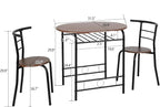 VINGLI 3 Piece Dining Set,Small Kitchen Table Set for 2,Breakfast Table Set for 2,Kitchen Wooden Table and 2 Chairs for Small Space/Dining Room/Apartment,Metal Frame,Wine Rack,Black&Walnut