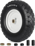 4.80/4.00-8" Wheelbarrow Tire, 16" Flat-Free Solid Tire and Wheel, 3-6" Centered Hub, 5/8" & 3/4" Bearing, For Broadcast Spreader Garden Wagon Cart Trolley Dolly (1 Pack)