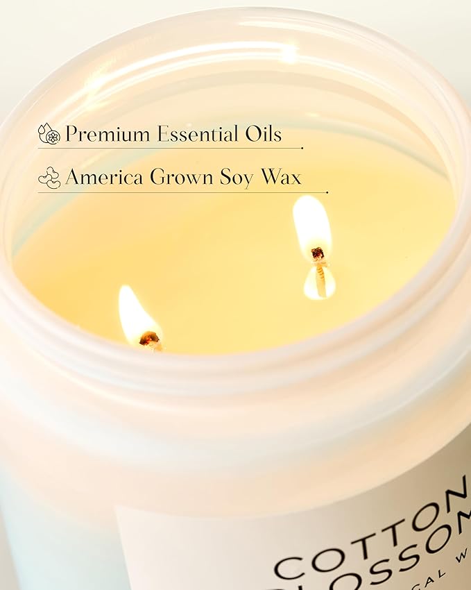 M&SENSE Clean Cotton Scented Candle - 19.4oz Natural Soy Wax Clean Cotton Blossom Scent Non Toxic Candle, 110-Hour Slow Burning 2-Wick Aromatherapy Home Fragrance Gifts for Home Decor