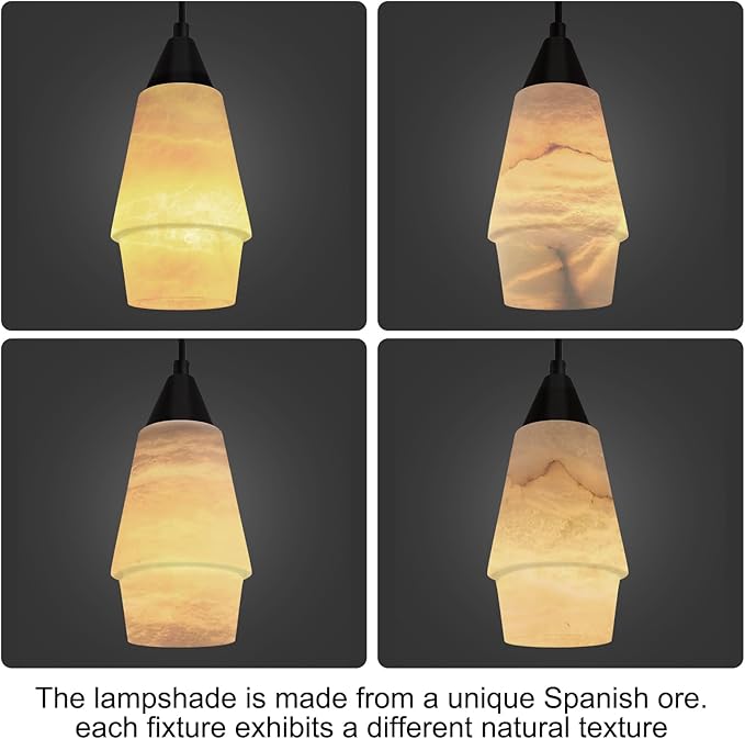 Natural Alabaster Pendant Lights Kitchen Island, H-7.87in White Pendant Light Fixtures, Light Pendant Marble Shade, for Bedroom Bathroom Dining Room Living Room