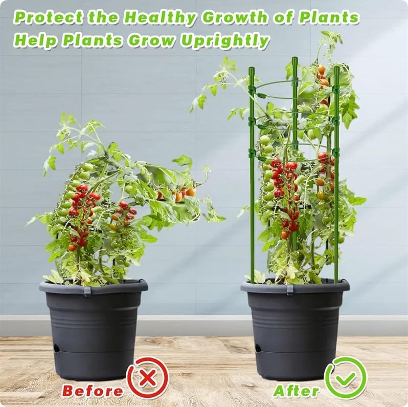 5 Packs Tomato Cages for Garden Cherry Tomato Cage Plant Support Structures, Vegetables Climbing Plants Plant Trellis for Climbing Vegetable Metal 18" with 1 Twist Tie 10 Plant Clip