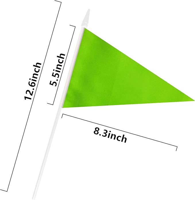 12 Pack Green Pennant Flags Small Mini Hand Held Solid Color Pennant On Sticks Flags with 12.6"Solid Pole & Spear Top,Party Events Celebration,School,Grand Opening,Kids Birthday,Sports Clubs,Flower Pot