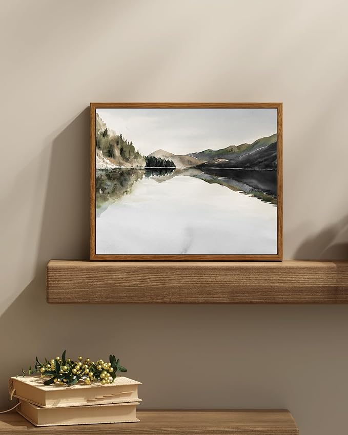InSimSea Framed Wall Art for Living Room Mountain Reflection Decor Vintage Wall Art Mountain Range Nature Wilderness Art Decorative Rustic for Living Room Bedroom Office Wall Decor 9x11in