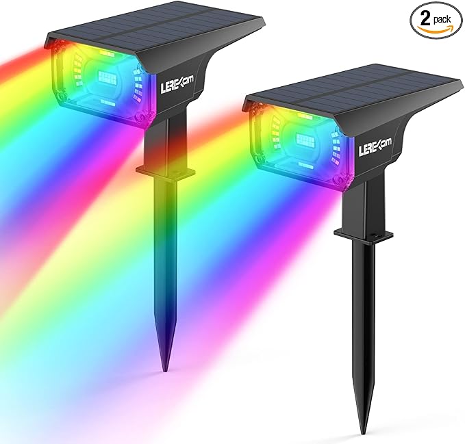 Solar Outdoor,40 LEDs Color Changing RGB Solar Landscape Path Lights,USB & Solar Powered Multicoloured Spotlights,14 Colors Auto Cycling Spotlights for Yard,Garden,2 Pack