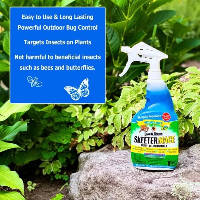 Nature’s MACE Outdoor Pest Repellent Spray – Kills & Repels Multiple Insect Types – Treats Lawns, Shrubs, and Patios – Safe for Family, Pets, and Plants – Essential Oil Formula with Fresh Scent – 40oz